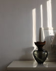 Handmade vase – Blown glass & wood (29×24 cm) – Smoke